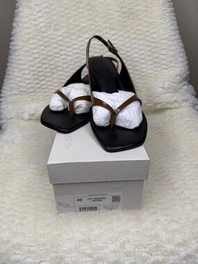 Charles & Keith Rayne Square-Toe Kitten-Heel Thong Slingback Sandals